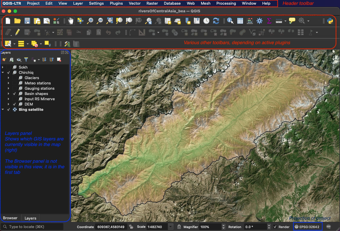 The QGIS window.