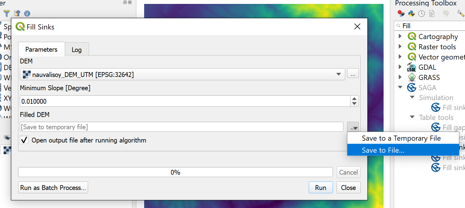 Select the raster file to process.