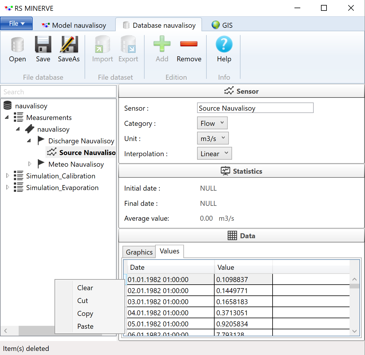 Paste dates and values to the database table.