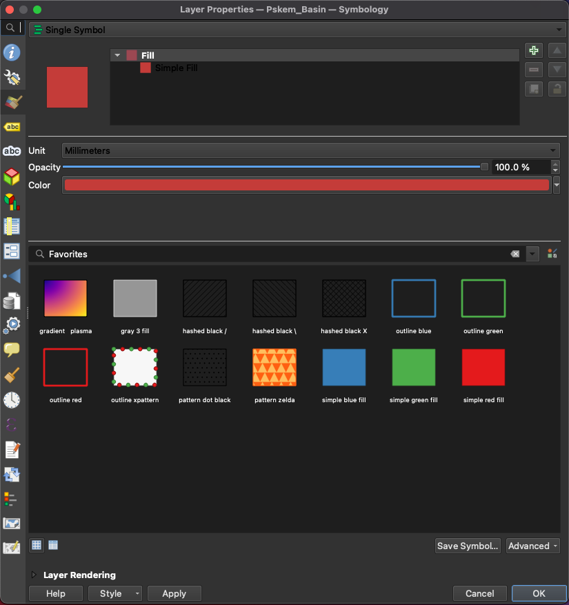 Add vector layer to QGIS project, step 5. Change the color of the layer.