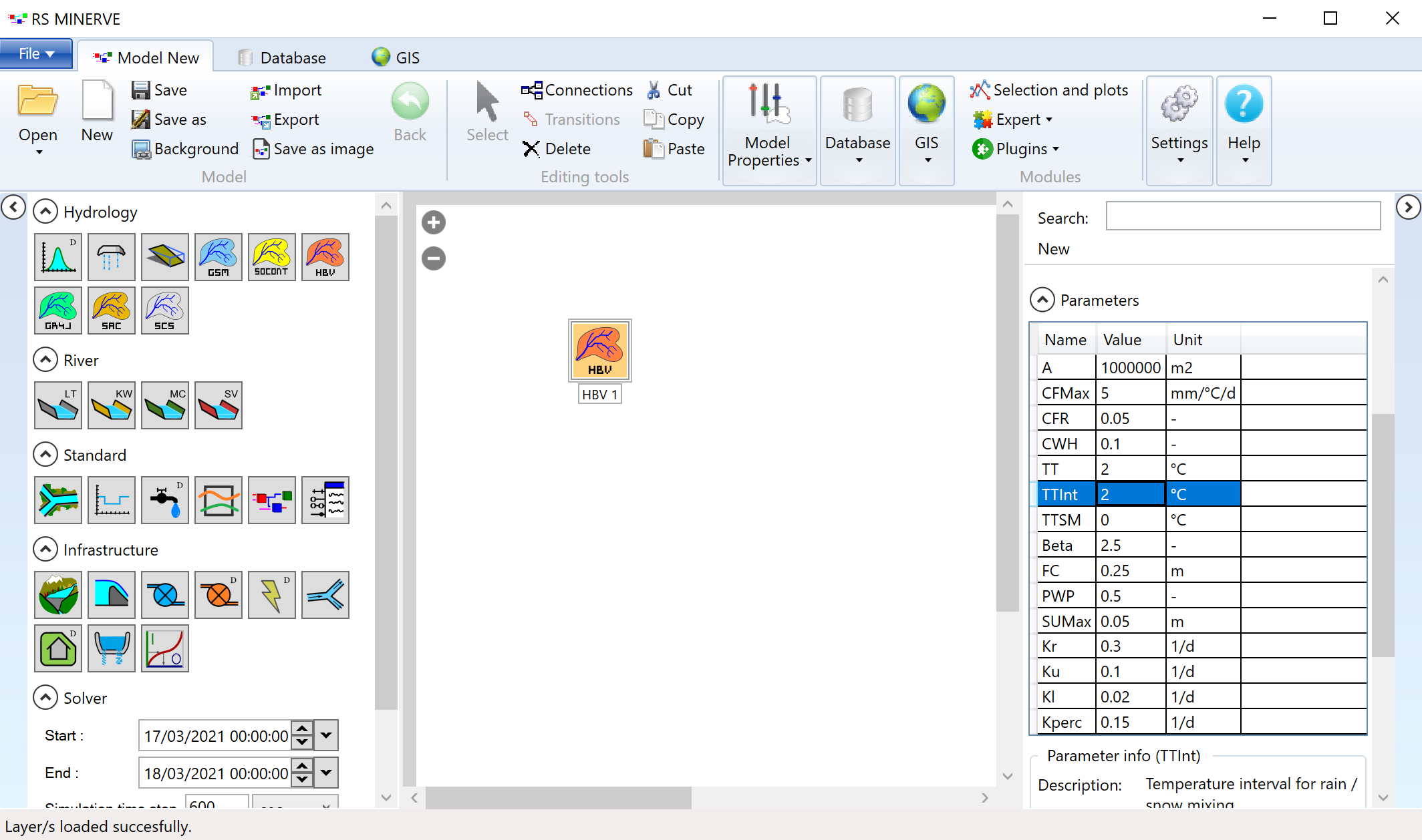 Double-click on the HBV model to open and edit the parameter table. 