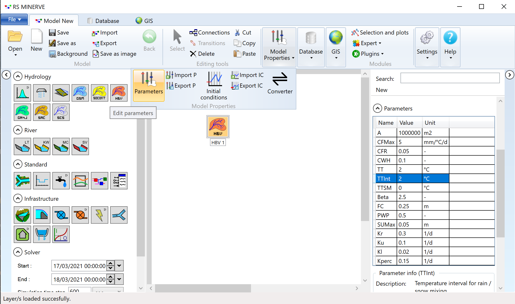 Activate the Parameters panel in the Model Properties toolbar. 