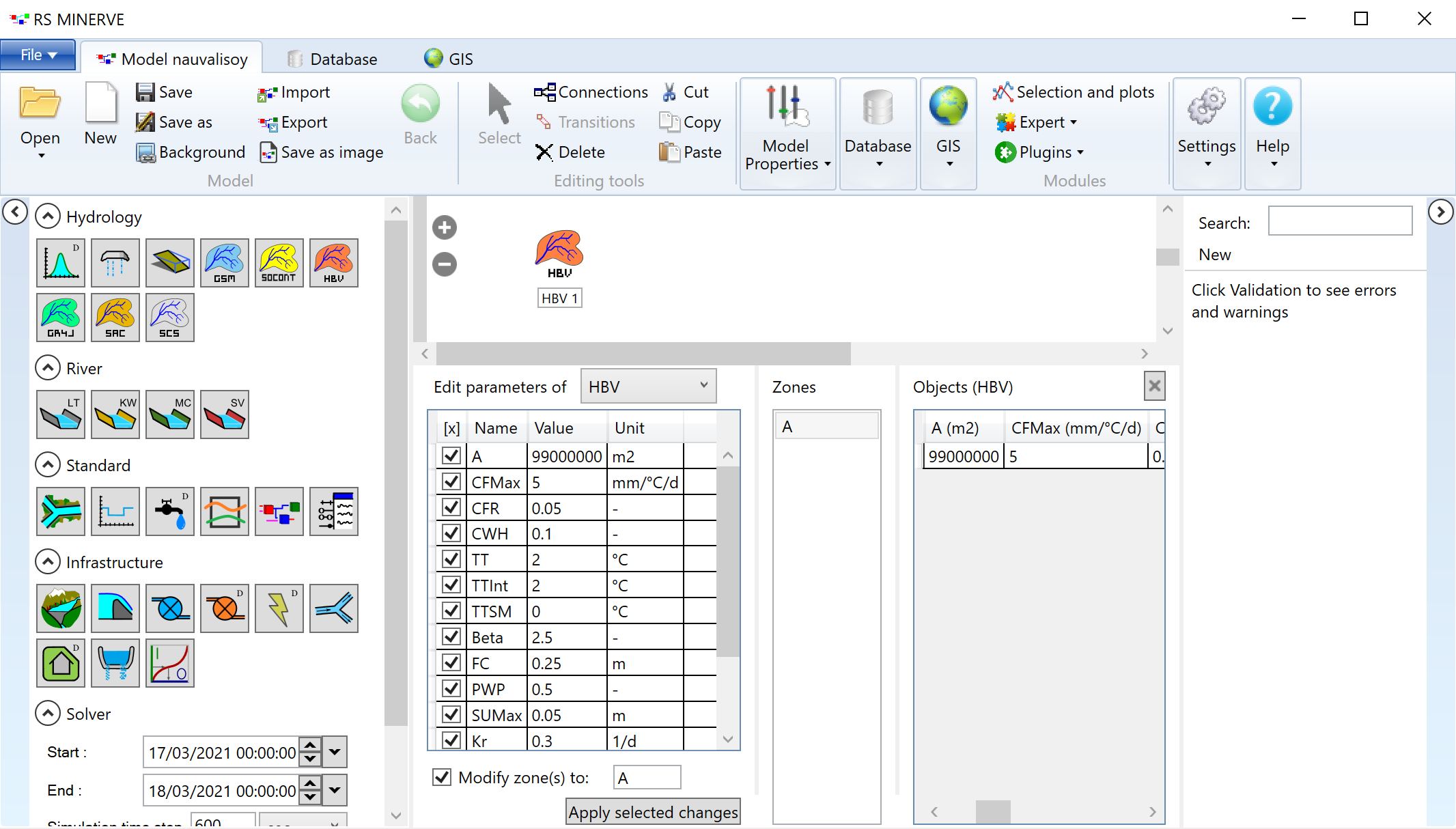 Edit parameters for groups of models (left parameter table) or for individual models (right parameter table).