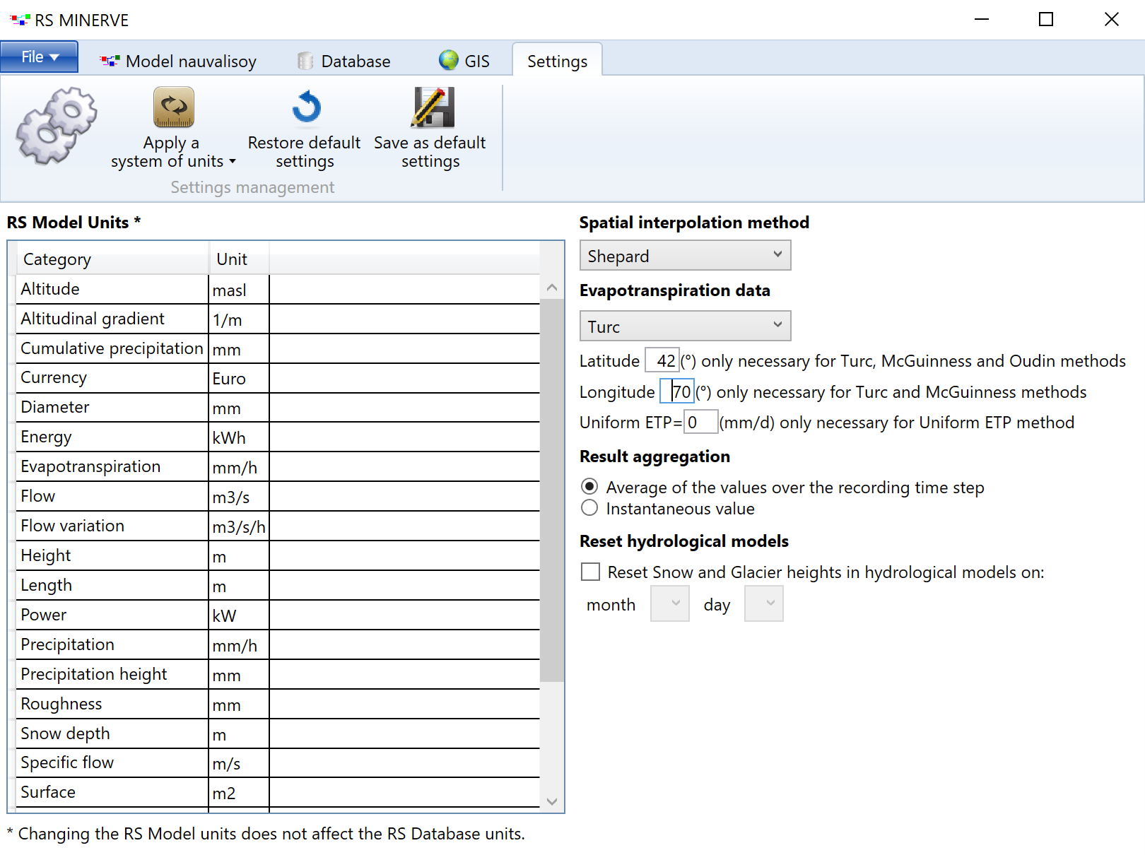 Edit the evaporation calculation method and the coordinates of the project.