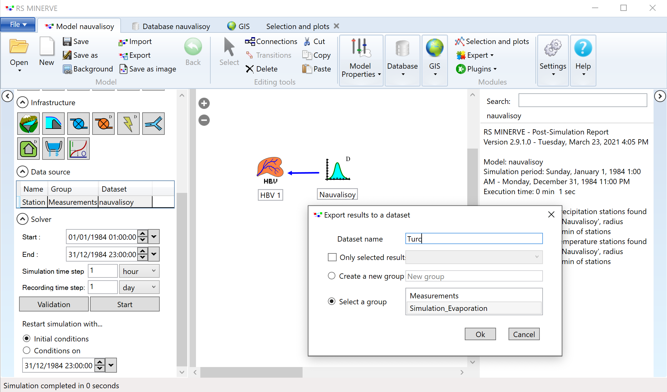 Export simulation results to the data base.