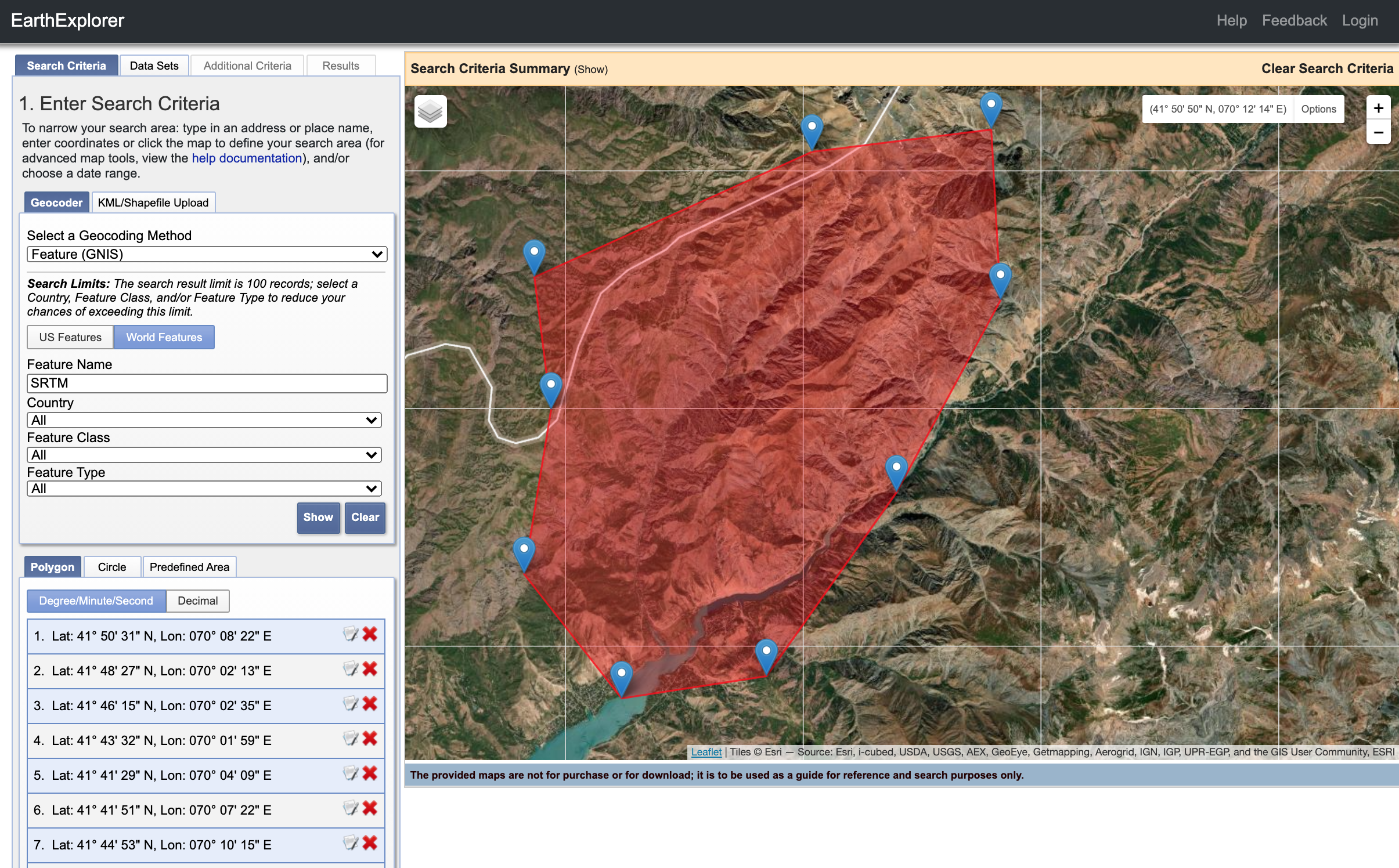 Define a polygon around your area of interest by clicking on the map.