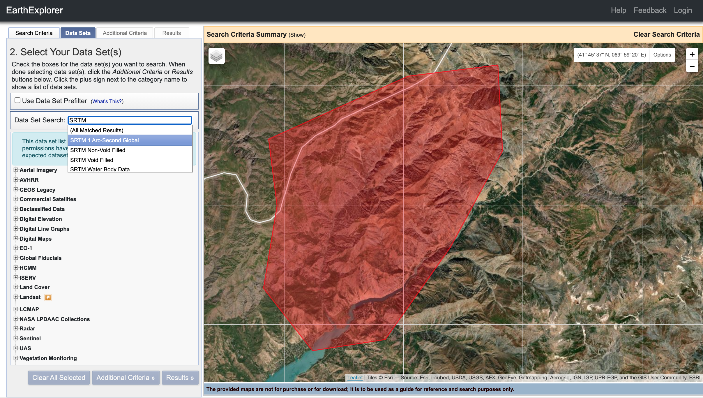 Search for the SRTM 1 arc-second global DEM product.