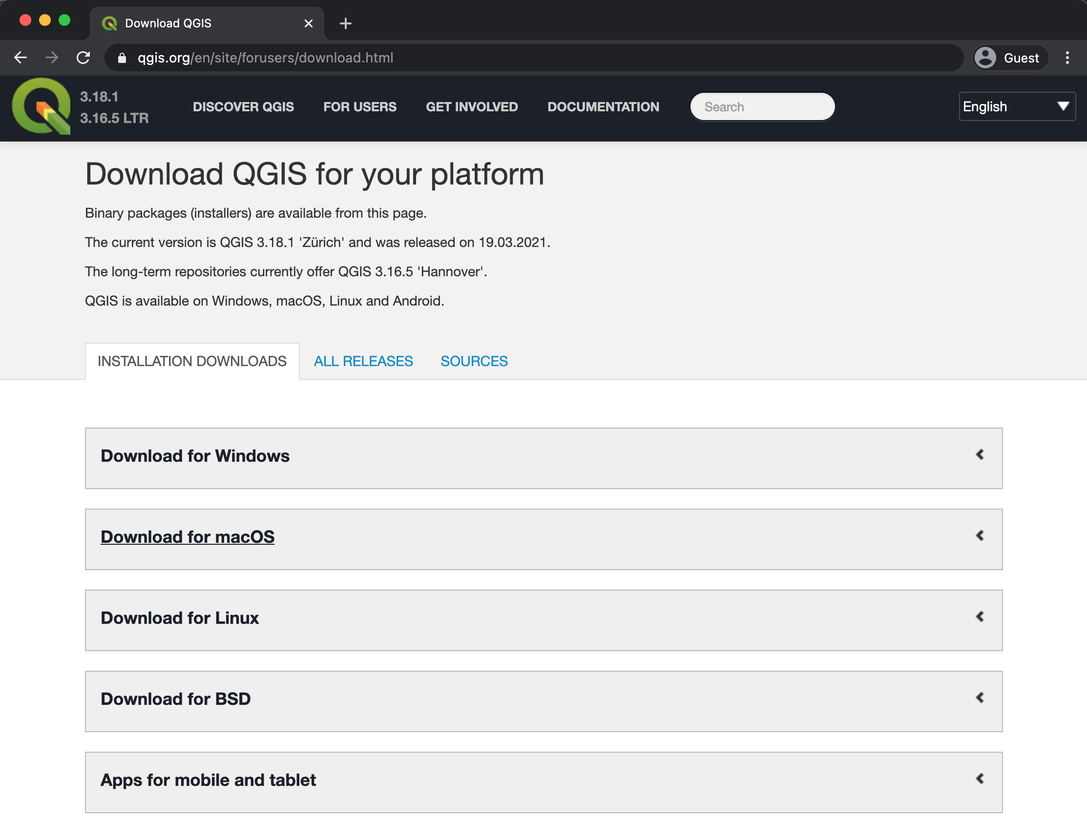 The QGIS download site.