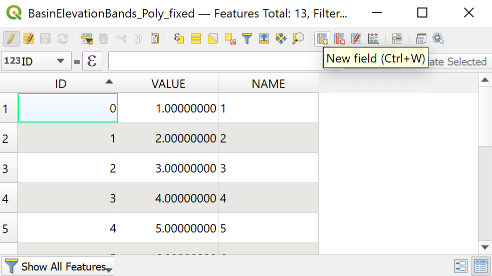 Press *Add New Field* in the toolbar of the attribute table.