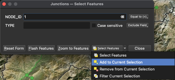 Alternative method to manually edit junctions if many nodes need to be deleted. Step 2: Select features to delete, part 2