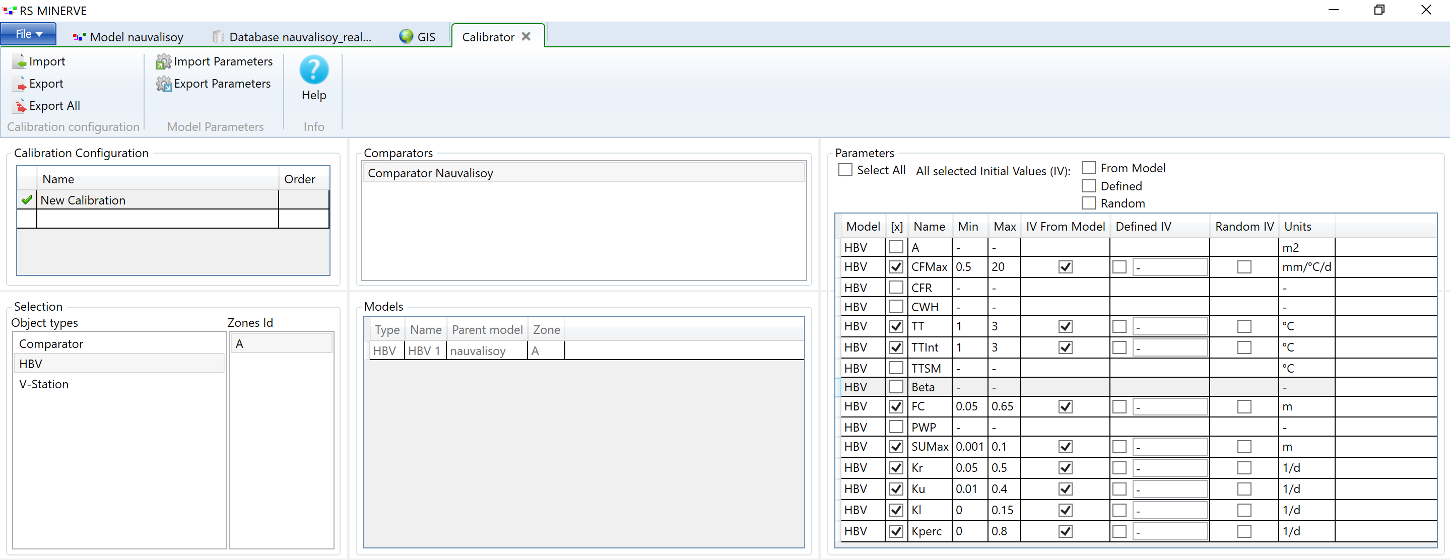 Open the calibration tab in RS Minerve.