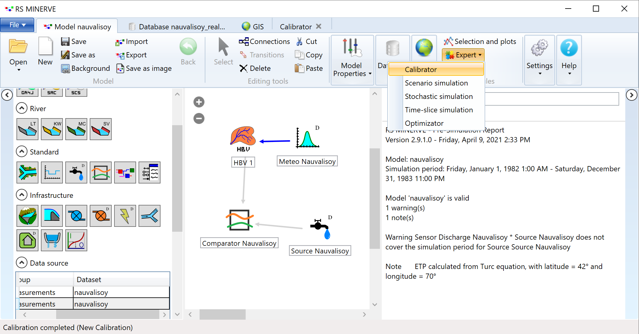 Open the calibration tab in RS Minerve.